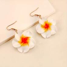 Pendientes de flor de arcilla dulce y suave hechos a mano, adecuados para el estilo bohemio de vacaciones en la playa, para uso diario en primavera y verano - Blanco - Ver 10