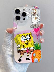 SPONGEBOB 1个时尚创意简约菠萝、爱心、海绵宝宝、松鼠图案彩绘防震透明手机壳，适用于三星/11/12/12 Pro Max/14 Pro Max/15/15 Pro/16/16 Pro Max/17 及其他型号 - 彩色 - 查看 4