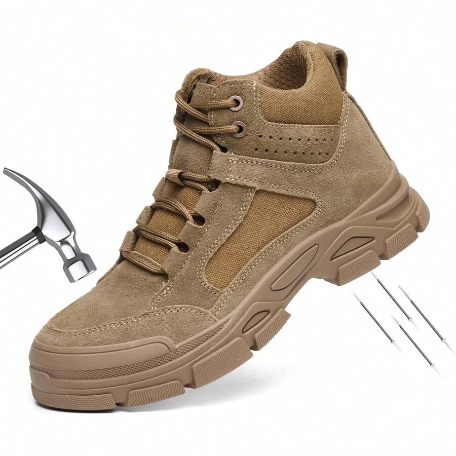 ¡RecomendadoBotas de Industrial con Punta de Acero, Tenis de  de Caña Alta con Casquillo y Kevlar, Zapatos de Trabajo Son Resistentes Desgaste y Antideslizantes¡Top de Temporada - Marrón - Ver 1