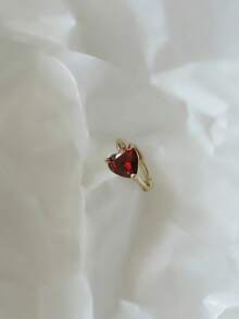 BALMORA 1 Pair Of S925 Sterling Silver Elegant Simple Pomegranate Red Heart-Shaped Zirconia Earrings For Women Daily Commuting Wearing Valentines Day Earrings Jewelry - Gold - View 7