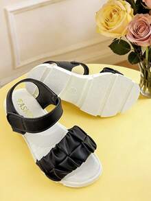 1 Pair Fashion Summer Kids Sandals, Girls Thick-Sole Sandals, Stylish & Comfortable, Suitable For Outdoor, Shopping, Travel & Vacation - Black - View 6