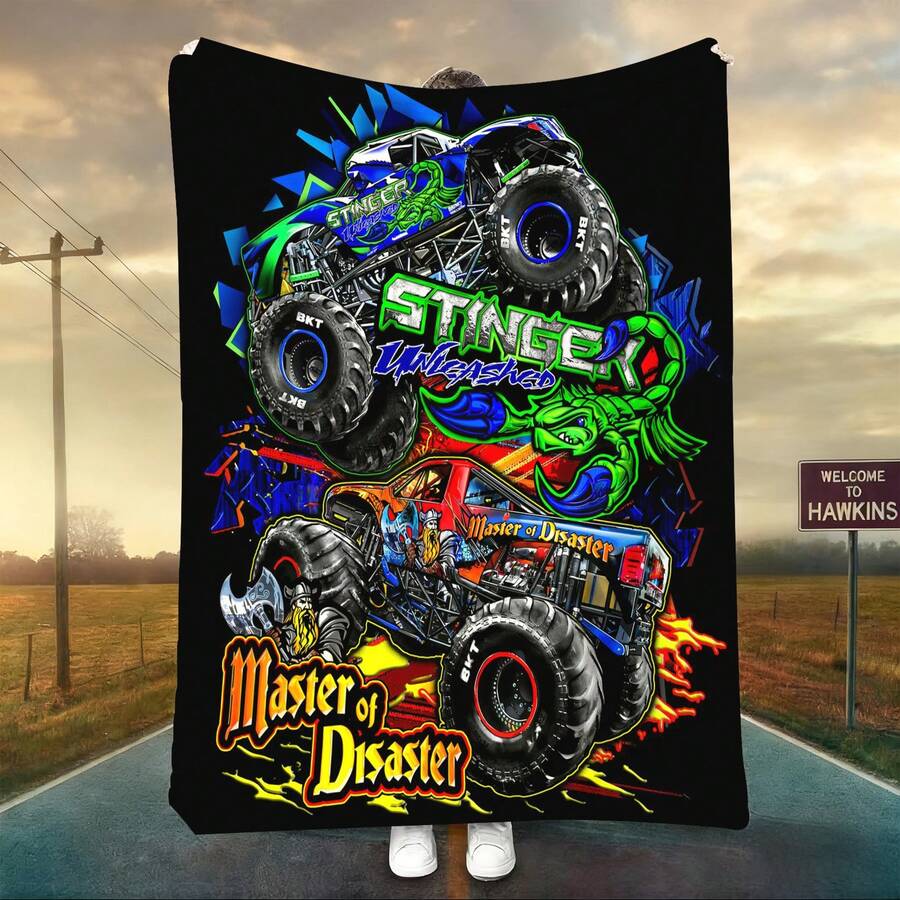 1PC 3D Monster Jam Monster Truck Cartoon Blanket, Edgy Gift For Motorsports Fans, Themed Man Cave Decor, Retro Sci-Fi Party Accent & Race Day Souvenir,Soft Throw Blanket For Home Bedroom Bed Sofa Picnic Travel Office Cover Blanket - nhiều màu 18 - Xem 1