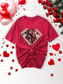 [Sporty T-Shirt]2026[Rainbow Lesbian T-Shirt] LGBT Rainbow Valentine's Day Lesbian-Themed Short-Sleeve T-Shirt |   Women's Clothing, Spring And Summer |   Relaxed Fit |   Plus Size - 紅色 - 查看 8