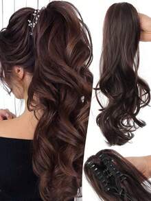 Tóc giả đuôi ngựa dài 16 inch, kiểu kẹp, tóc đuôi ngựa xoăn dài, kiểu thác nước, tóc giả buộc nửa đầu giúp tăng độ dày và bồng bềnh cho tóc, tóc giả xoăn màu nâu, kiểu tết bím phù hợp cho phụ nữ sử dụng hàng ngày, dự tiệc và tụ họp. - Nhiều màu - Xem 12