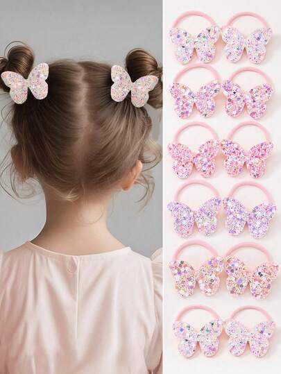 10pcs Shiny Colorful Butterfly Hair Ties For Girls, Princess Cute Fashion Hair Bands, High Elastic No Damage Hair Scrunchies, Everyday Use