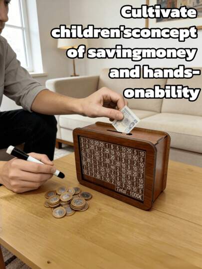 1pc Wooden DIY Creative Piggy Bank With Coin Counter, Self-Assembly, Practical & Fun To Cultivate Saving Habit, Desktop Decor Coin Jar, Suitable For Back To School, Holidays, Gifts For All, Learning & Saving Supplies (Random Color)