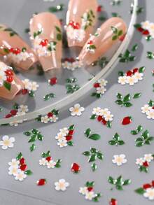 1片装 5D果冻白百合花美甲贴纸 牡丹玫瑰山茶花绿叶浮雕美甲贴花 春季精致美甲装饰贴纸 - 綠色 - 查看 6