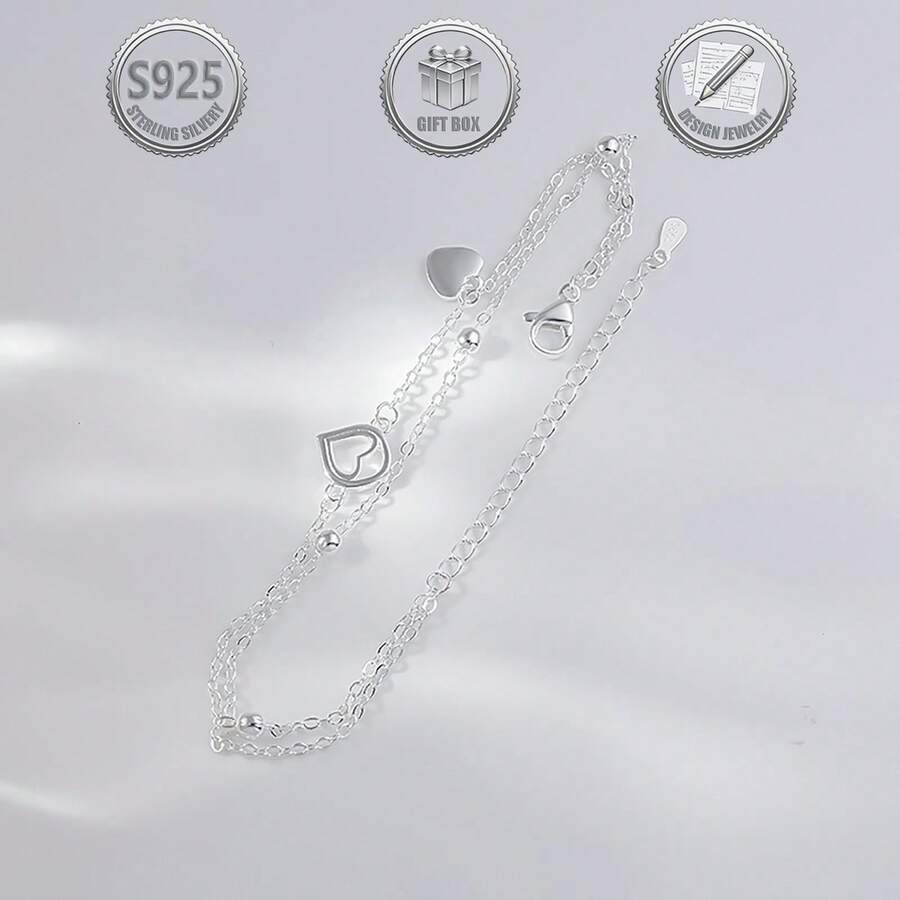 1件优雅925纯银镂空水滴心形手链，适合日常、派对、节日、约会、送礼。 - 銀色 - 查看 1