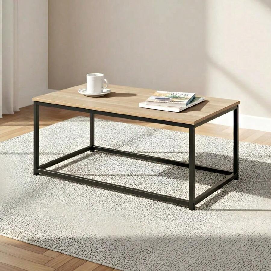 Mesa de centro | Madera y acero | Minimalista moderno | Mesa auxiliar | Mesa de salón | Color nogal | 90 x 48 x 40 cm - Negro - Ver 1