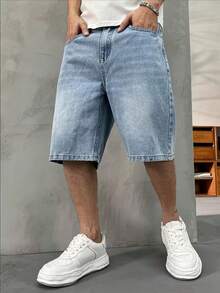 Quần short denim ống đứng thời trang dành cho thanh thiếu niên, chất liệu không co giãn. - Rửa nhẹ - Xem 5