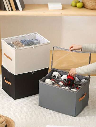 1pc Foldable Shoe Box With Lid - Dust-Proof Storage Box, Suitable For Shoes, Clothing, And Accessories. Large Size Multifunctional Flip Style Rectangular Storage Box, Storage Bag, Storage Bag, Lightweight And Durable Oxford Cloth Shoe Storage Solution, Universal In All Seasons, Easy To Carry, Very Practical, And A Great Choice For Gifts