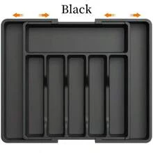 Organizador de cajón de cocina expandible - Bandeja para cubiertos ajustable, soporte para cuchillos y utensilios, solución de almacenamiento de cocina multifuncional, color negro, tamaño mediano - Multicolor - Ver 15