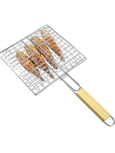 Parrilla Plegable de Acero Galvanizado Con Asas, Rejilla Cuadrada de 21X21 CM, Con Pasador Para Cerrar la Parrilla, Ideal Para Pescado, Brochetas, Pollo, Carne, Verduras al Carbón o Ahumadas