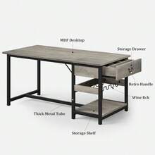 Juego de comedor para 4 personas - 2 bancos tapizados en cuero PU, mesa MDF con cajones y botellero integrado - Solución práctica para cocinas pequeñas y espacios reducidos - Gris - Ver 5
