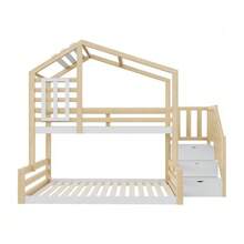 Bunk Bed, 90 X 200 Cm, In Pine, With Window, Headboard, Safety Rail And Storage Steps, Natural Finish - Natural Color - View 11