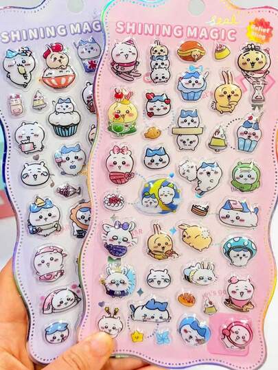 Cartoon Rainbow Embossed Stickers, Cute Pet Stickers, Decorative Stickers, Decorative Crystal Colored Embossed 3D Stickers, High Fun 3D Stickers, Bubble Stickers, Cute Animal Stickers