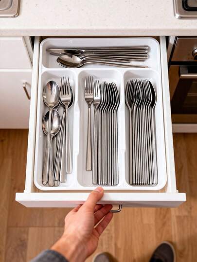 1 adet Mutfak Çekmecesi Bölücü Çatal Bıçak Düzenleyici Kutu, Ev Dolabı İçin Dahili Bölmeli Bıçak Çatal Çubuk Saklama Rafı, Mutfak Eşyası Düzenleyici, Mutfak Dolabı Çatal Bıçak Düzenleyici Kutu, Bıçak Çatal Kaşık Ayırıcı Tepsi