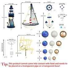 30件套蓝白航海主题蛋糕装饰摆件，包括锚和海鸥，适合生日派对、夏季派对、圣诞节和其他场合。 - 藍色 - 查看 3