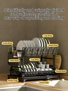 Space-Saving 2-Tier Dish Rack – Heavy-Duty Kitchen Organizer With Drainage System, Includes Utensil Holder And Cup Drying Rack, Ideal For Kitchens - Multicolor - View 8