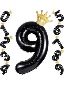 40英寸黑色数字0-9带皇冠气球套装，生日气球，黑金生日派对装饰，结婚周年纪念庆典装饰气球。（数字0-9） - 彩色 - 查看 13