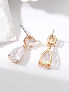 1 Pair Women/Girls Round & Teardrop Shaped Sparkling Cubic Zirconia Stud Earrings, Suitable For Daily Wear, Wedding, Party, Birthday - Multicolor - View 2