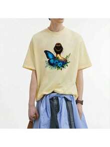 1张/2张/3张蓝色蝴蝶和花童图案热转印贴纸，DIY热压贴花，适用于T恤、牛仔裤、背包等，耐用且可水洗 - L - 查看 6