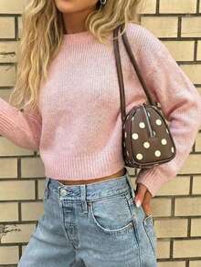 Valentine's Day HoloChill Women's Casual Style Round Neck Ribbed Semi-Sheer Pullover Sweater, 2026 New Arrival - Pink - View 2