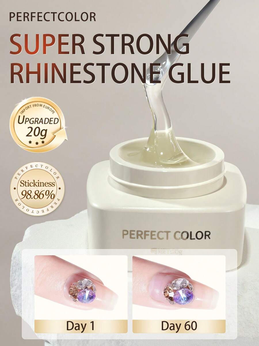 20g Transparent Nail Diamond Glue, Super Sticky, Suitable For 3D Stone Decoration, Charm, Flowers, Artificial Crystal Diamond Jewelry, Acrylic DIY Nail Stickers, Transparent Sticky UV Gel Nail Polish, Recommended Perfect Color - 20g - 查看 1
