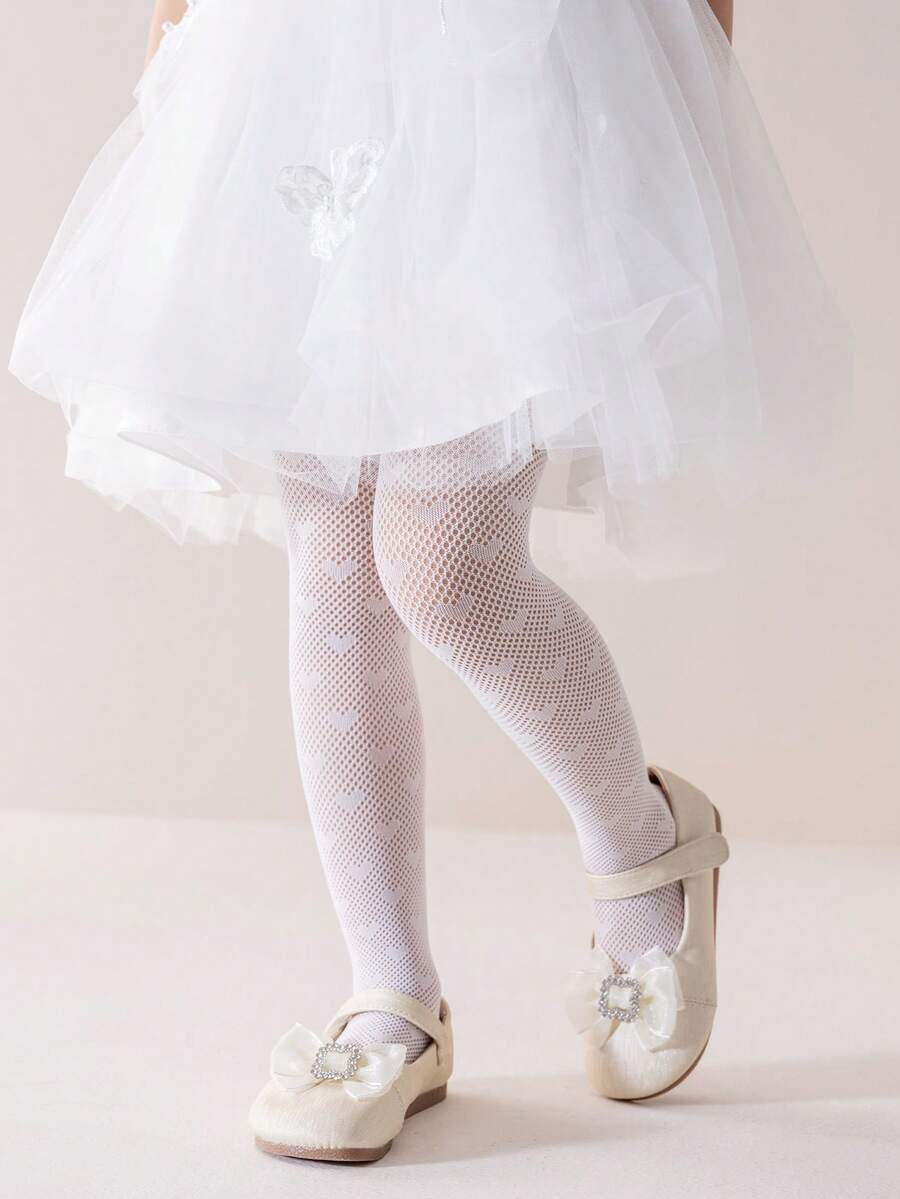 1/2件装 女童/儿童白色薄款连裤袜，可爱休闲柔软透气百搭打底裤，个性化时尚心形镂空网眼长袜，适合返校、居家休闲、节日、生日派对、春夏穿着 - 白色 - 查看 1