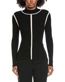 Elie Tahari Mock Neck Novelty Contrast Sweater - Black - View 1