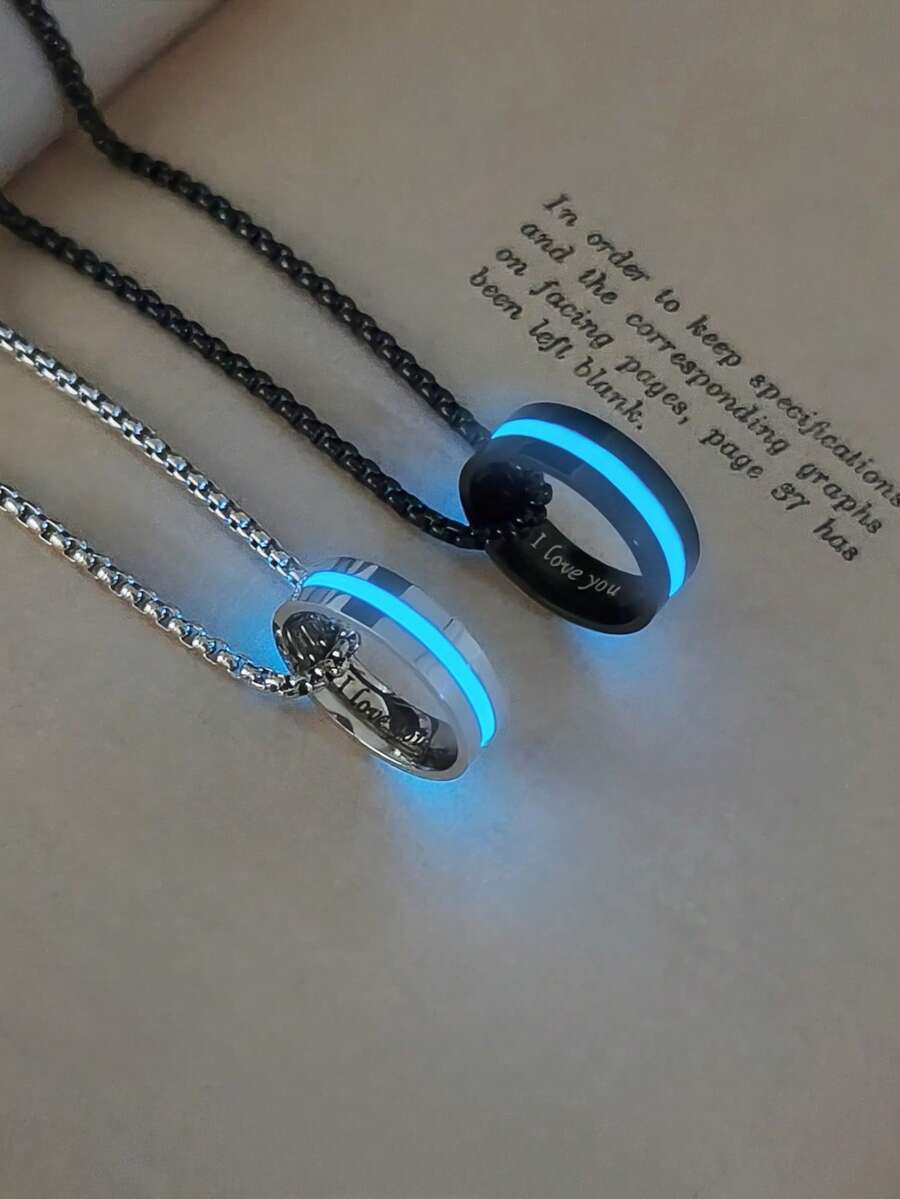 ATLVXJL 两件套夜光情侣/友谊项链，含夜光戒指吊坠，休闲首饰套装，适合日常佩戴和节日礼物 - 彩色 - 查看 1