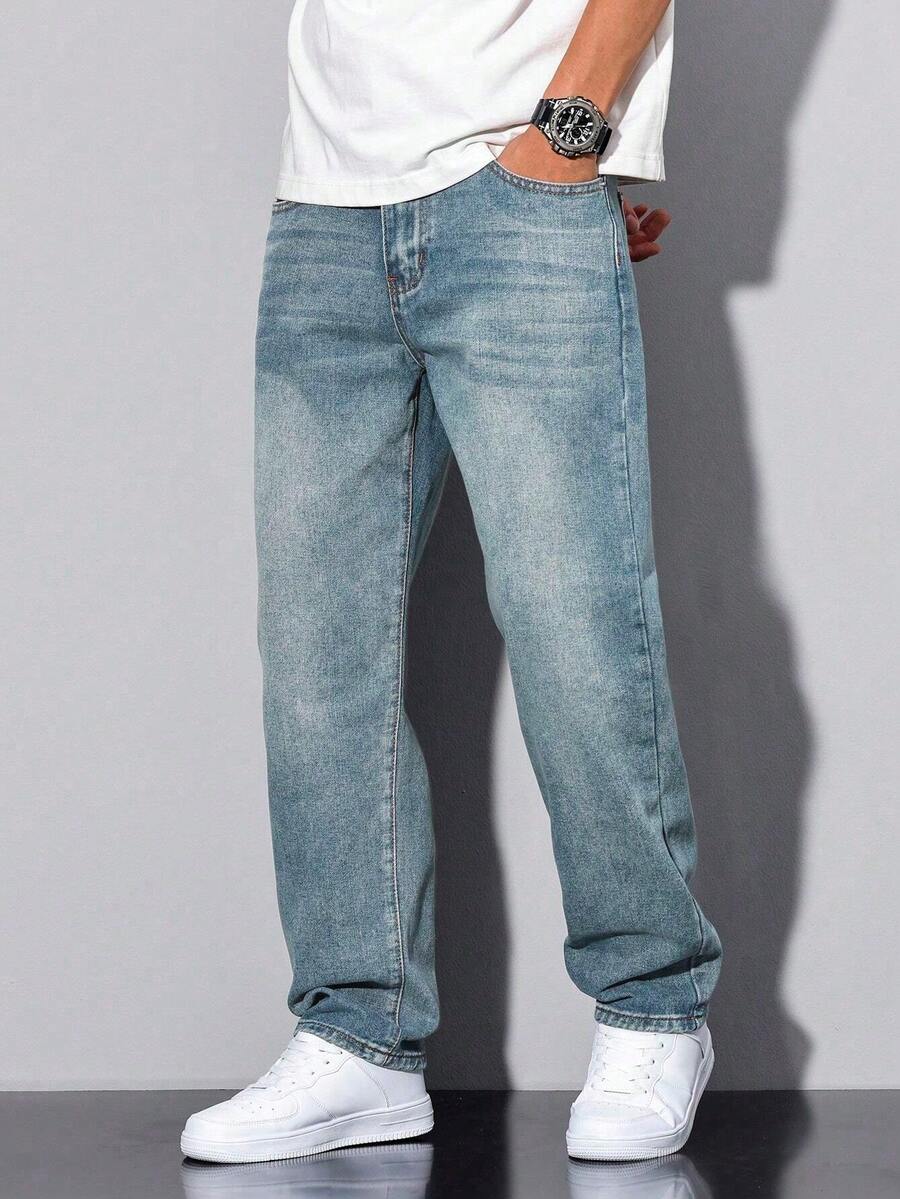 Shendy Vendy Men's Slim Pants, Fashion Stretch Skinny Denim Pants, Classic Men's Jeans With Pocket - 中等水洗藍 - 查看 1