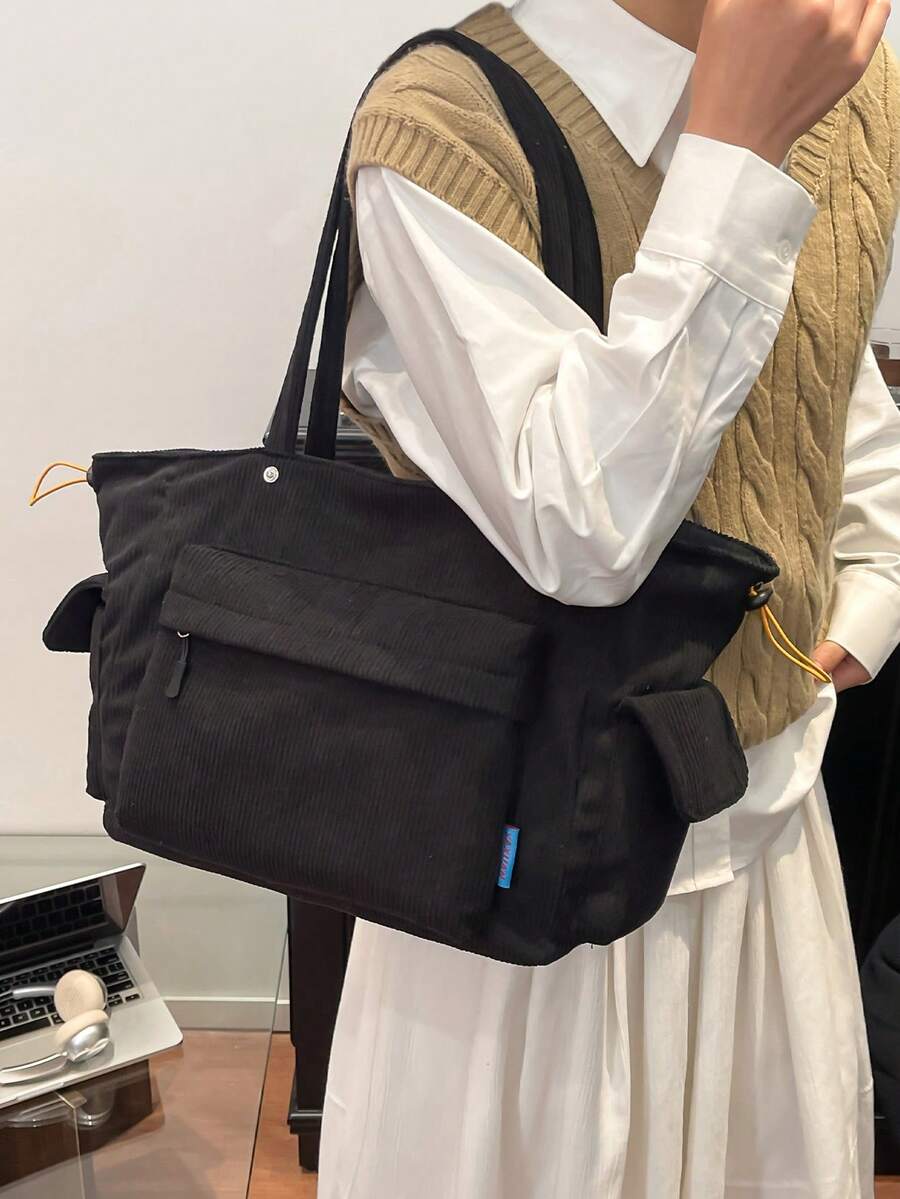 Large Capacity Bag, New Shoulder Bag, Tote Bag, Commuting Bag, College Student Class Bag - Black - View 1