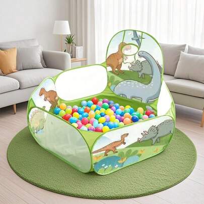 Tienda de campaña con diseño de dinosaurio verde, gran piscina de pelotas con canasta. Fácil de organizar, regalo de cumpleaños para niños y niñas. Apto para 1-2 niños, niños pequeños - Uso en interiores y exteriores