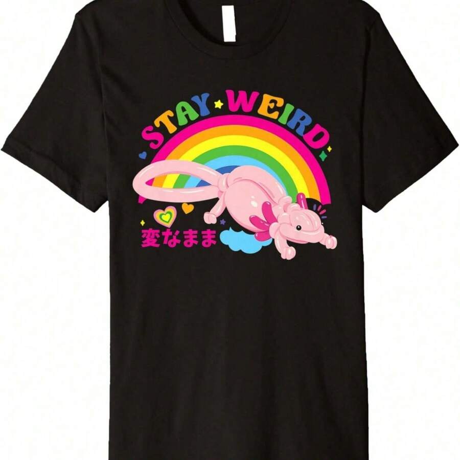 Kidcore Clothes Balloon Axolotl Aesthetic Decora Stay Weird Premium T-Shirt - 黑色 - 查看 1