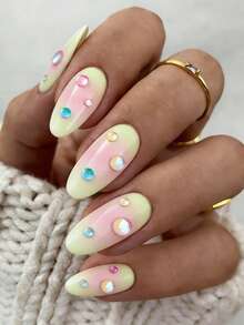 1盒半圆形炫彩珠子美甲装饰，美人鱼串珠混色水晶珠亚克力美甲平底石，春夏DIY美甲配件工具美甲用品 - 彩色 - 查看 3