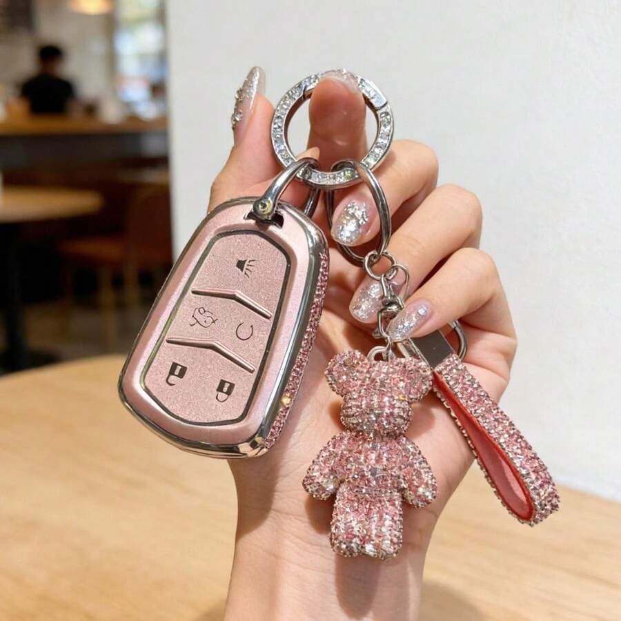 [ Side Diamonds ] 5 Buttons TPU Car Key Case Cover Shell Fob For Cadillac ATS CTS XT5 XT4 - 款式 11 - 查看 1