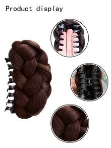 扭结发髻发夹，优雅蓬松卷发假发，高温丝材质，自然拉长发髻，多功能造型配饰，适合女性和女孩日常佩戴。这款时尚发髻假发贴合度极佳，逼真的扭结编织发髻发夹，是女性快速打造发型的理想之选。（可选颜色：深棕色、黑色，另有酷炫护发产品、时尚发饰沙滩夹等礼品可选） - 彩色 - 查看 5