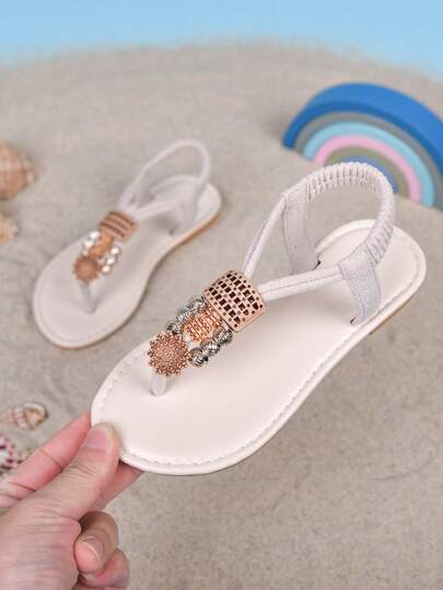 1 par de sandalias planas para niños, nuevas sandalias de chanclas de moda para niñas, sandalias slip-on trenzadas con tiras cruzadas, adecuadas para el verano, la playa, fiestas, de punta abierta