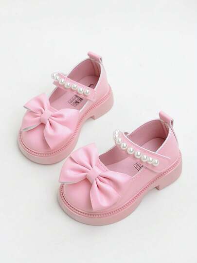 1 pereche de pantofi plati noi, stil prințesă minimalist, cu perle și fundă, culoare solidă, pentru copii, potriviți pentru performanță, toate anotimpurile