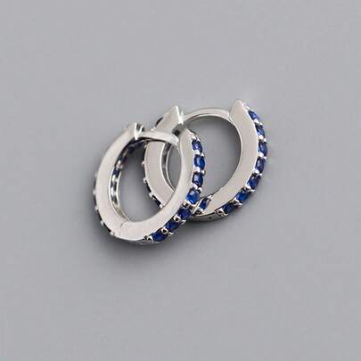 HuooNew 1 Pair 925 Sterling Silver Round Small Size Cubic Zirconia Stud Earrings, Unisex Gift