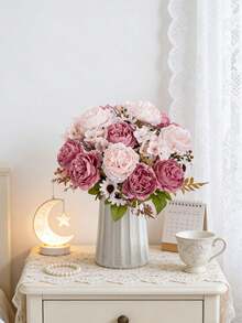 1/3/80pcs Romantic Silk Peony & Hydrangea Artificial Flower Bouquet, Home Decor Fake Flowers, Wedding Decoration, Spring Decor, Indoor, Kitchen, Dining Room, Bedroom, Bathroom, New Year, Outdoor Garden, Bridal Bouquet, School Supplies, Back To School, Campus Decor, Valentine's Day, New Year Decoration - Sand Red - View 2