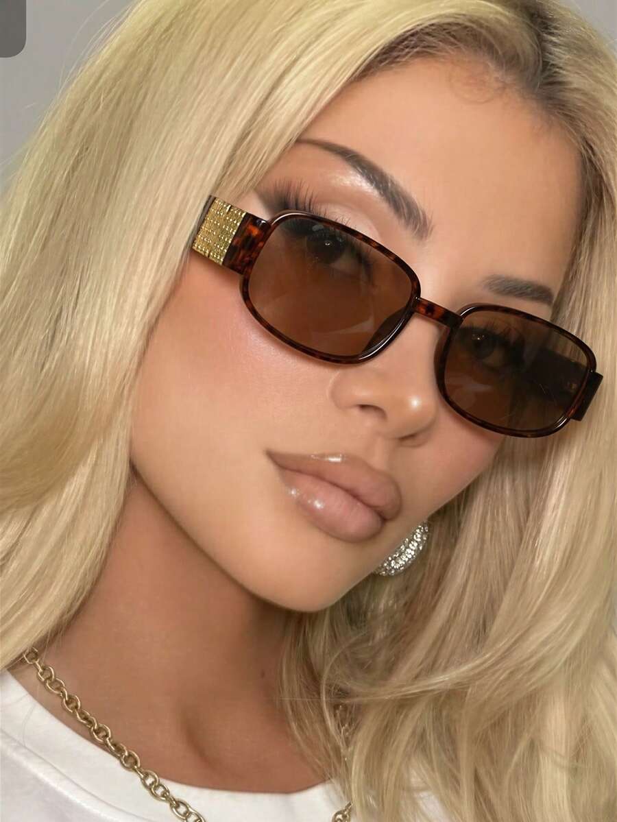 1 Pair Women's Leopard Print Rectangular PC Frame Retro Small Frame Wide Leg Personality Street Style Runway Fashion Glasses - Leopard Print - View 1