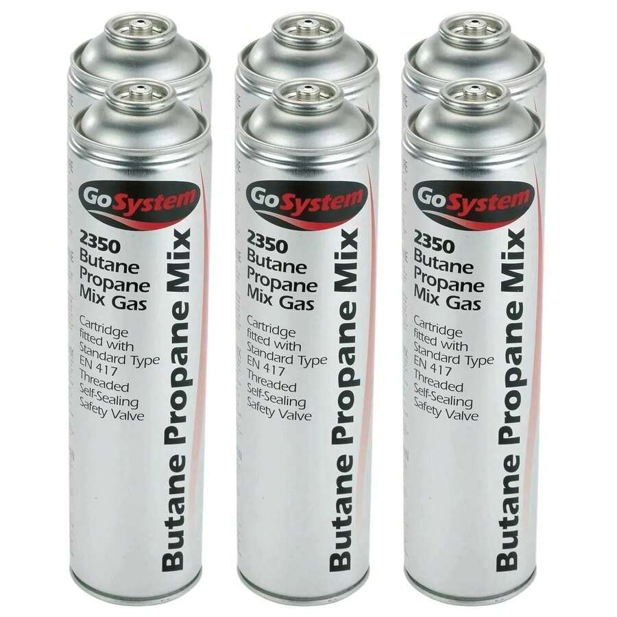 6 X GoSystem 2350 70:30 Butane Propane Mix Gas Cartridge EN417 Threaded 350g - Multicolor - View 1