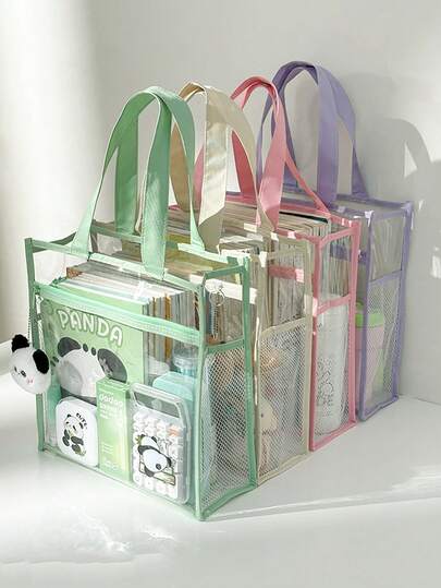 حقيبة ملفات شفافة من النايلون قطعة واحدة، حقيبة وثائق محمولة للطلاب، منظم ملفات الواجبات المنزلية، حقيبة ملفات الدراسة للامتحانات مع حزام كتف