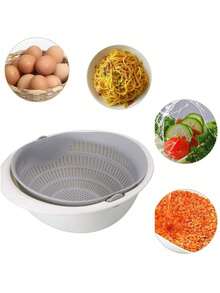 Double Layer Rotating Colander And Dryer, Combination Of Strainers For Lettuce, Vegetables, And Fruits - White - View 3
