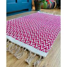 Pink Bedroom Rug Soft Cotton Jute Herringbone Pattern Rugs Scandi 70 Cm X 115 Cm - Multicolor - View 6
