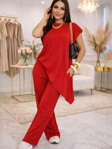 Casual Elegant Asymmetrical Split House - Đỏ - Xem 2