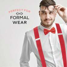 80s Themed Men Suspender Bow Tie Set 3 Pcs Elastic Adjustable Polyester Plastic Valentine Easter - Multicolor - View 5