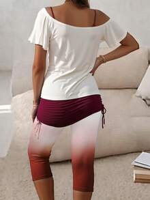 Plus Size 3-Piece Gothic Set | Batwing Sleeve Camisole And Asymmetric Skirt | Butterfly Ombre Print (0XL-5XL) Y2K Dark Academia Style Outfit - Burgundy - View 8